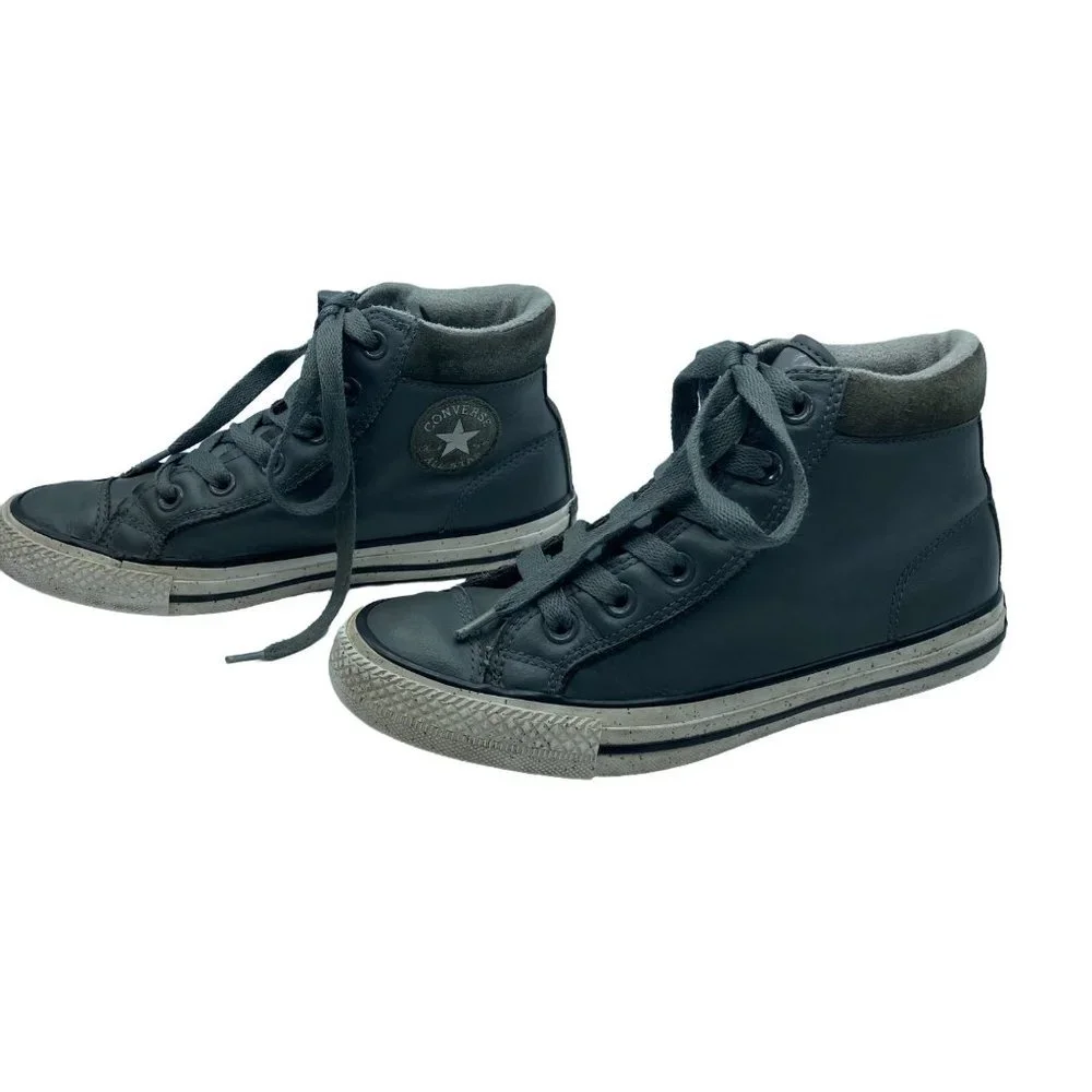 Converse Chuck Taylor All Star Kids Junior Size 4‎ Gray Leather High Top Sneaker
